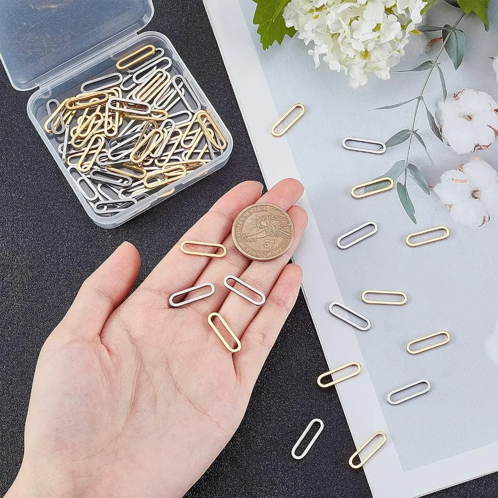 About 80pcs 2 Colors Oval Connecting Rings 304 Stainless Steel Linking Rings 20mm Long Smooth Frame Connector for Bracelet