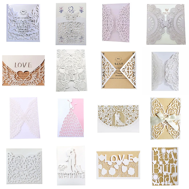 10Pcs White Laser Cut Wedding Invitations Birthday Baby Bridal Shower Engagement Mariage Event Party Invitation Cards Supplies