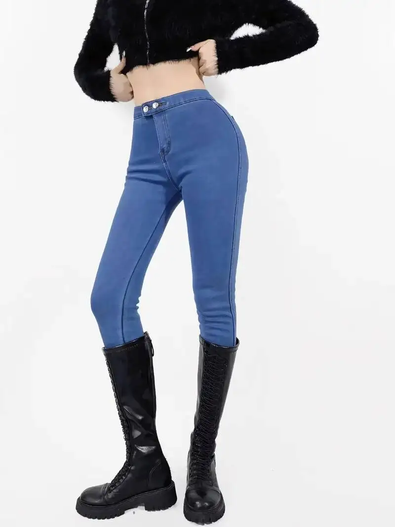 

Europe/America Style Autumn New High Elastic Solid Color Jeans Women Lift Buttocks Casual Versatile Slim Pencil Pants 1VQD