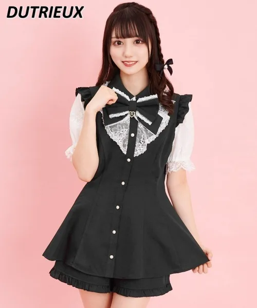 Japanese Lolita Style SC Suit Mine Mass-Produced Cinched Slimming Tops Short Sleeves Waist Trimming Shirt and Base Shorts