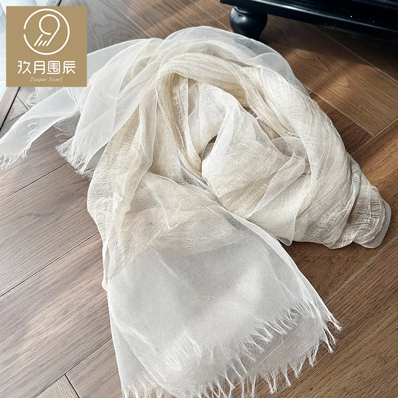 ヴィンテージダーティーダイダブル織スカーフ金糸ディテール軽量 UV 保護エレガントなショール女性夏のビーチ旅行