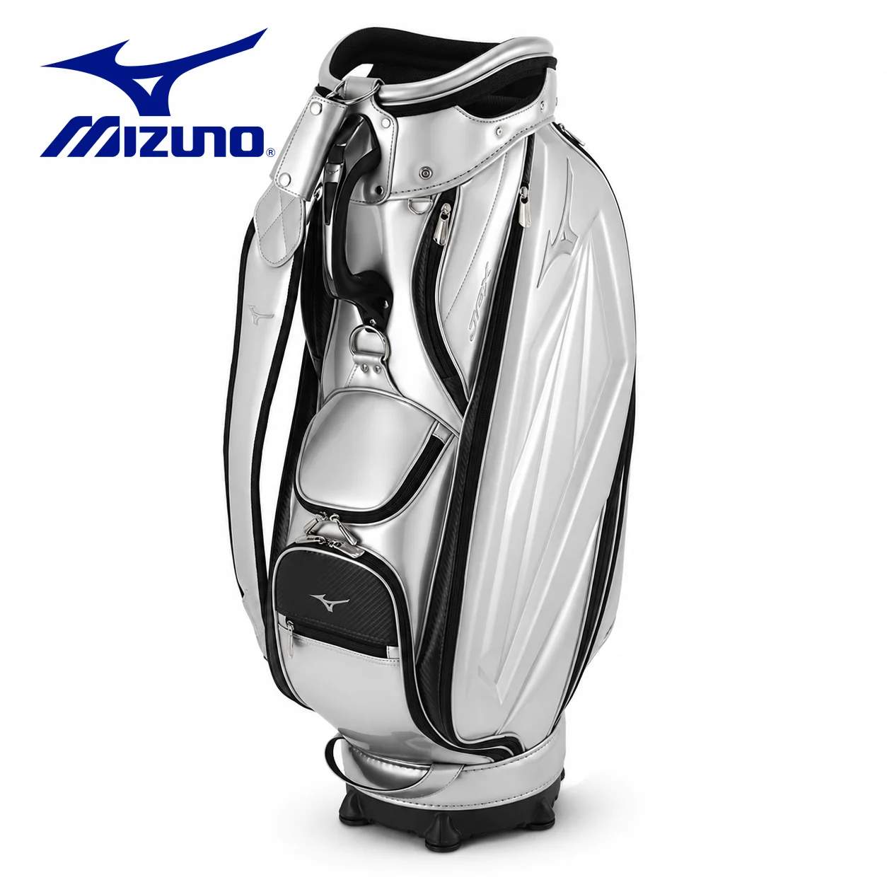 Bolsa de Golf Mizuno JPX para Hombre 5LJC223303, Bolsa Ligera para Carrito, Organizador de Palos Portátil de Cuero Sintético de 9.5 Pulgadas, Plateado Original