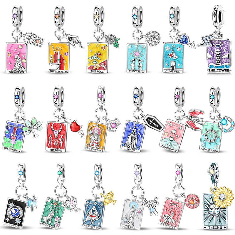 Heißer Verkauf Charms 925 Sterling Silber Tarot Karte Rad des Glücks Gerechtigkeit Der Kaiser Anhänger Fit Armbänder Halskette DIY Schmuck