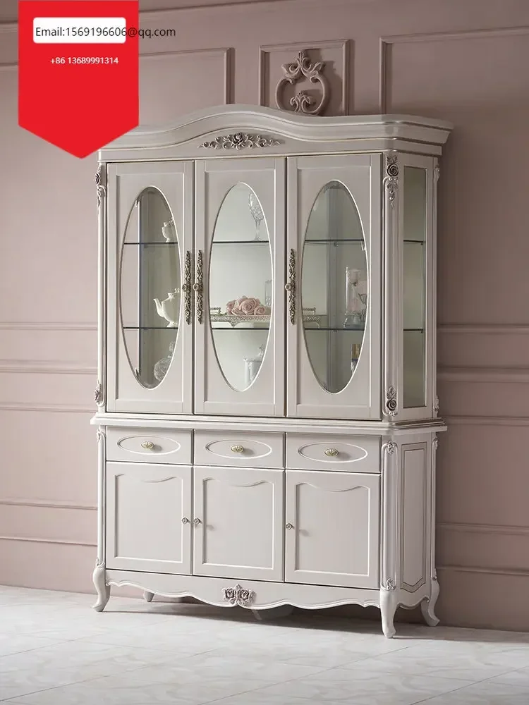 

French-style furniture villa European-style solid wood carved wine cabinet sideboard living room locker decorative