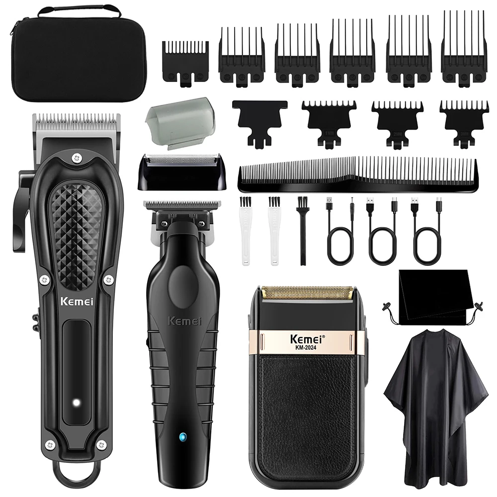 

KEMEI-1071 2299 2024Professional Hair Clipper Cordless Trimmer Electric Foil Shaver Men Rechargeable Finish Hair Cutting Machine