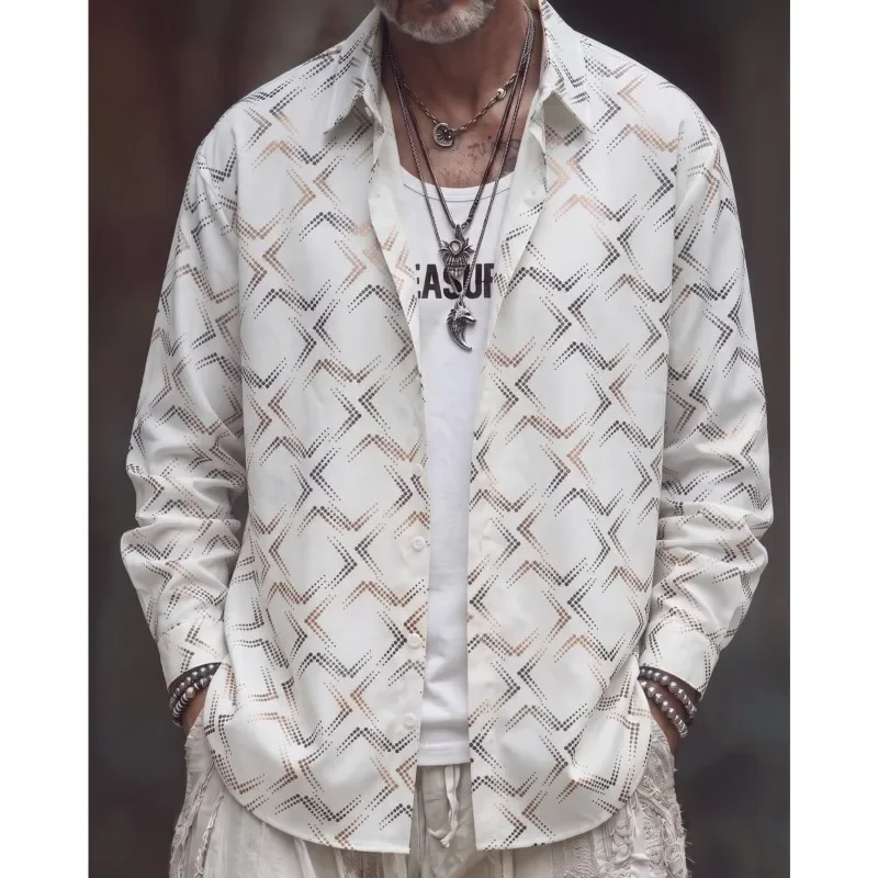 Men's casual fashion solid color thin long-sleeved shirt, lapel cardigan, suitable for outdoor activities Social Male Clothing