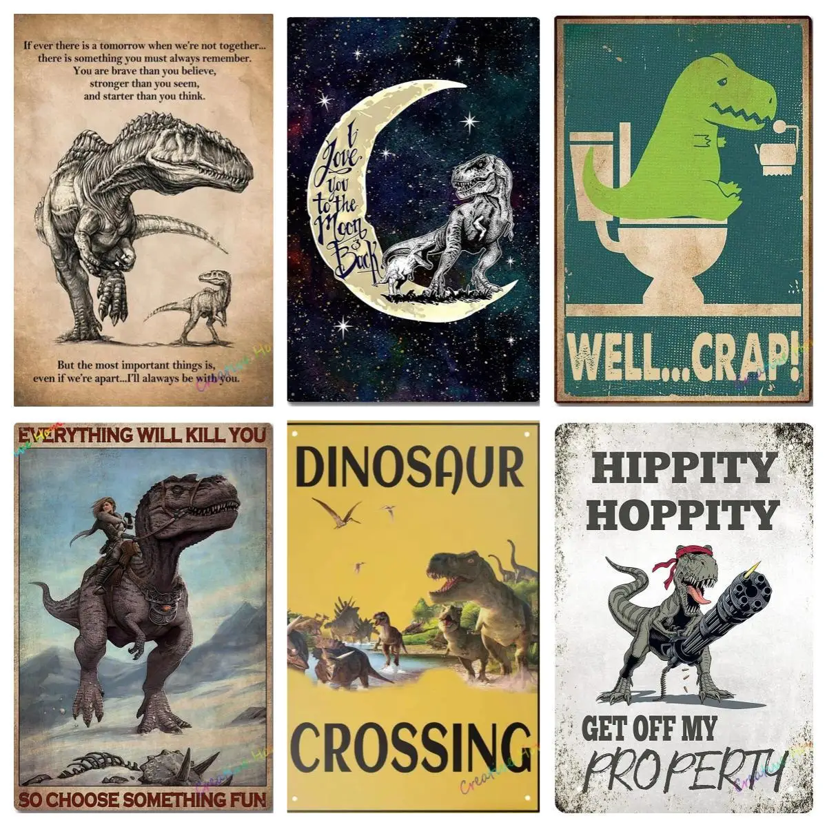 

Vintage Dinosaur Tyrannosaurus Metal Sign，Dinosaur Chart Poster Type Dinosaurs Plaque Wall Art for Boys Room Wall Posters