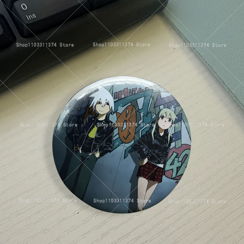 Soul Eater Anime Pins Cartoon Cute Collection Badge Decoration Fashion Bag Accessories Round Snap-in Brooch on Backpack Ornament view 4