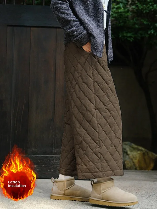 

Утепленные теплые зимние повседневные брюки с ромбовидным узором, широкие, свободные, больших размеров, женские, из хлопка, укороченные (7/8)