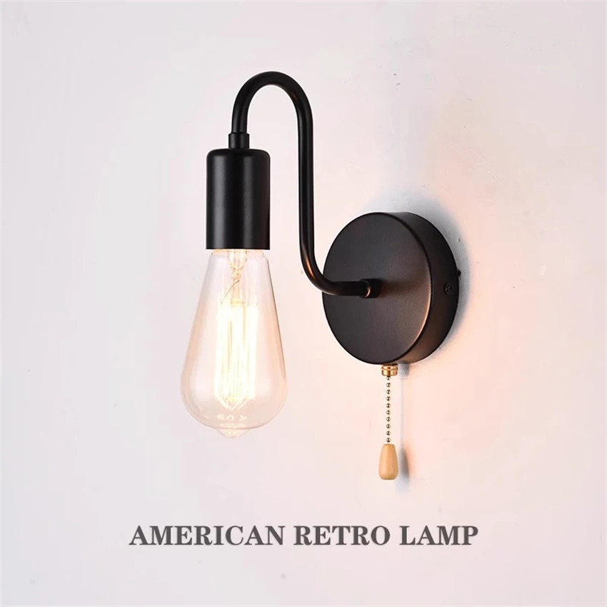 American retro pull cord switch wall lamps ancient Roman decorative sconces lightsNordic living room aisle lighting bedroom lamp