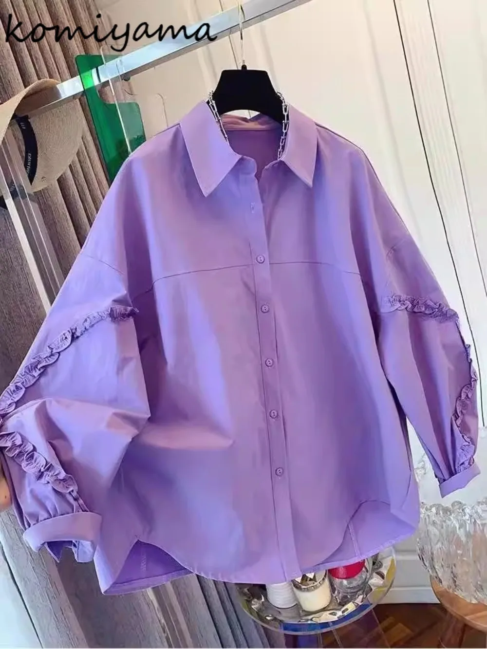

Fungus Spliced Woman 2025 Shirts & Blouses Long Sleeved Blusas Mujer Turn Down Collar Ropa New Loose Casual Clothing Camisas