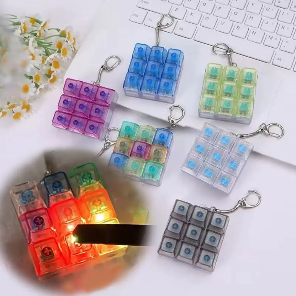 

9-клавишная LED-клавиатура с цветными колпачками клавиш, прозрачный кликер-антистресс, брелок-фиджет, съемная кнопка-кликер для пальцев