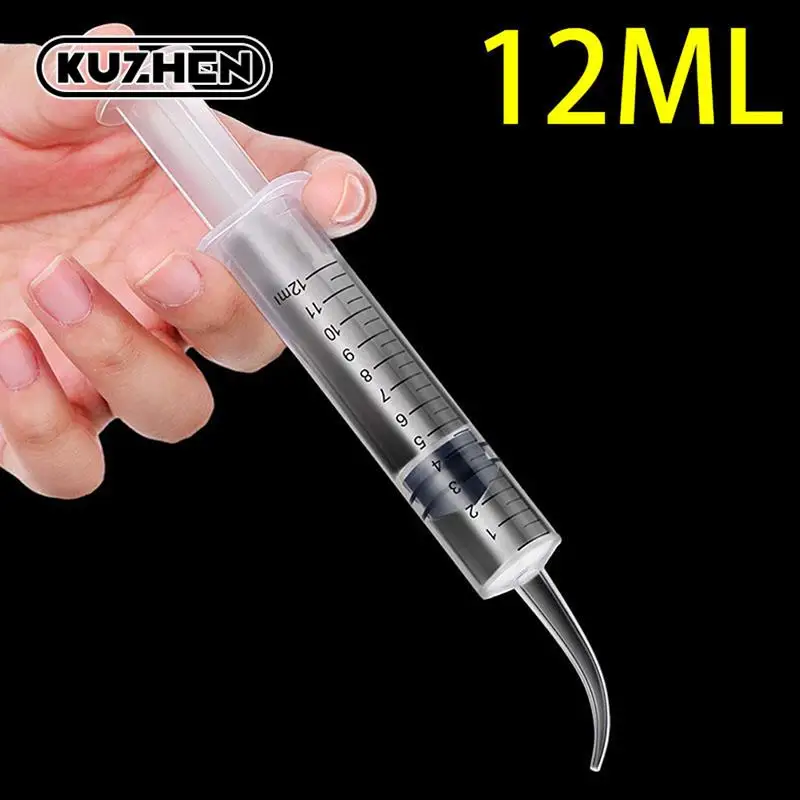 2pcs Clear Disposable Dental Irrigation Syringe With Curved Tip Dental Kit Tooth Transparent Whitening Dental Instrument 12ml