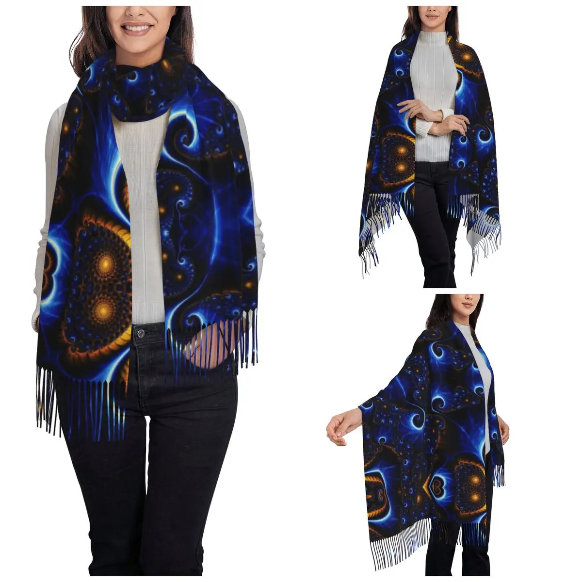 Women's Tassel Scarf Psychedelic Galaxy Long Super Soft Shawl Wrap Trippy Hippie Daily Wear Cashmere Scarf