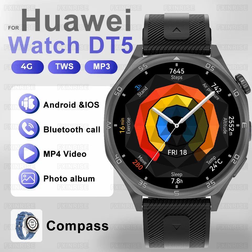 

2025New For Huawei GT5 PRO Smartwatch 4GB Memory GPS Sport Track Video MP3 play Bluetooth Call Compass Album Smartwatch For IOS