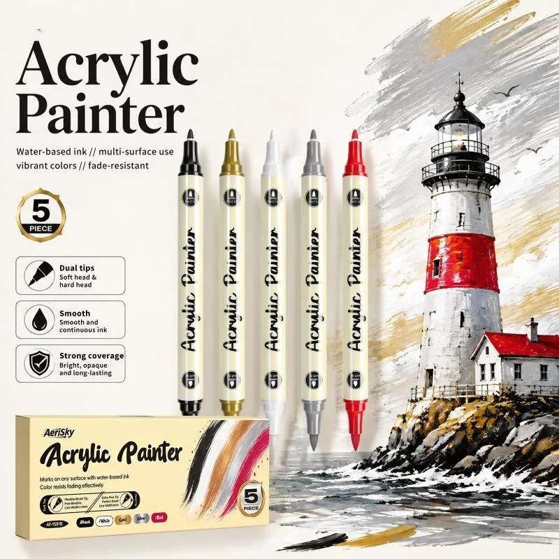 1/5Pcs Dual-Tip Acrylic Marker Pen Capable Of Layering Colors Quick-Drying Specially Designed For Students In Art High-Gloss