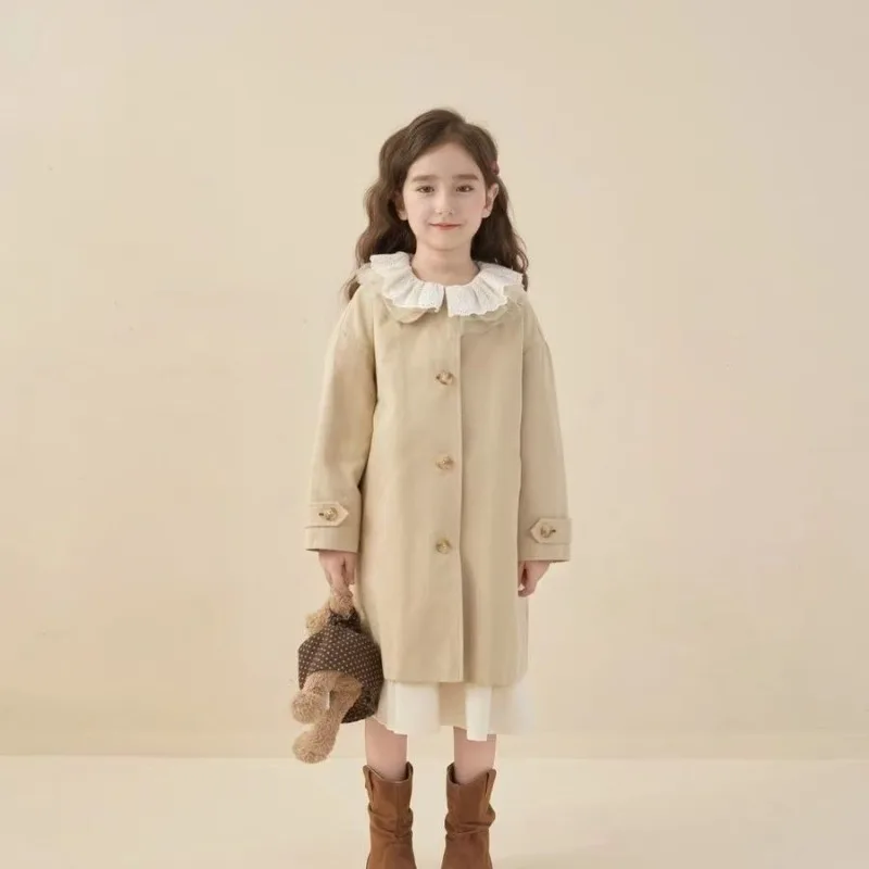 

2025 New Children's Trench Coat Mid Length Casual Autumn Wear for Girls