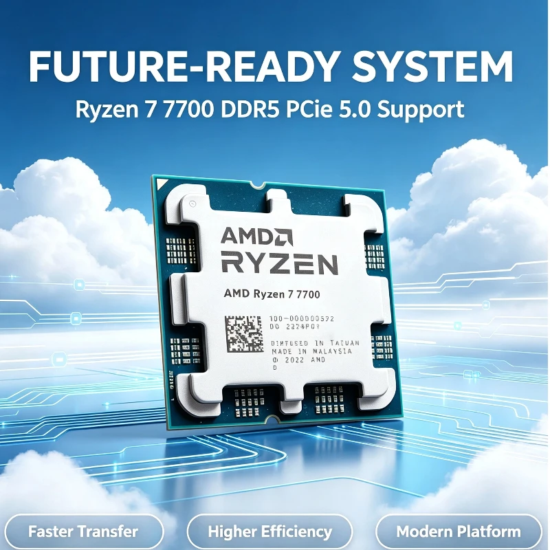 Ryzen 7 7700 Gaming Processor 8‑Core 16‑Thread 5.3GHz 40MB Cache DDR5 Socket AM5 For Multitasking And Media Production Work