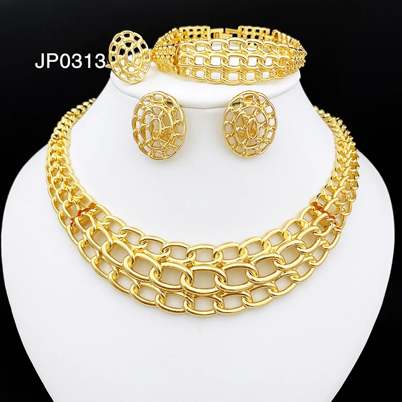 Dubai Gold Color Jewelry Sets For Women Openworked Necklace Earrings Set Beautiful Wedding Party Gift