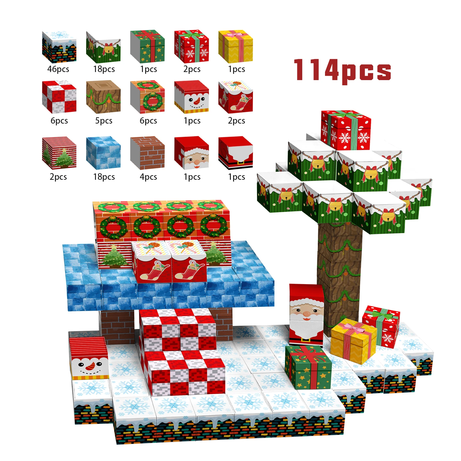 114 stuks magnetische bouwsteen kinderspeelgoedset kerstbouwsteenspeelgoed kerstspeelgoed voor kinderen