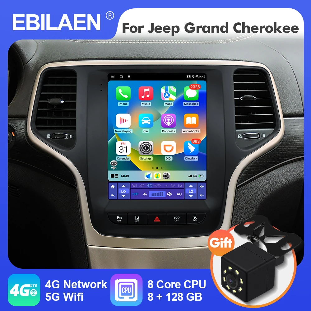 EBILAEN Android 12 Tesla Style Vertical Car Radio for Jeep Grand Cherokee 2014-2019 2Din Multimedia Player Navigation Carplay 4G