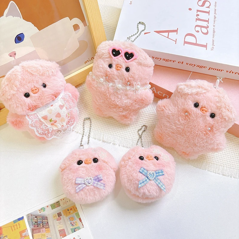 Cute Pig Plush Toy Doll Keychain Fluffy Soft Stuffed Toy Backpack Pendant Car Keys Funny Cute Squeak Keychain Accessories