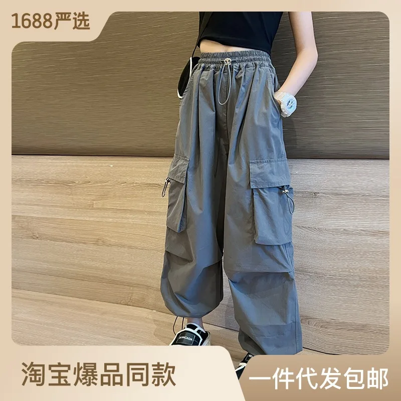 

Kids Hip Hop Joggers Pants Girls Cargo Pants Teenage Straight Trousers High Waist Vintage Casual Streetwear Baggy Pants 5-14Y