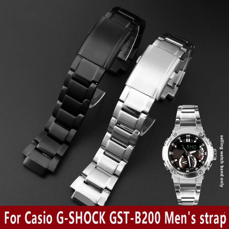 24x16m Quick release Chain For Casio G-SHOCK GST-B200 strap gstb200 stainless steel watchband Folding buckle metal Men bracelet