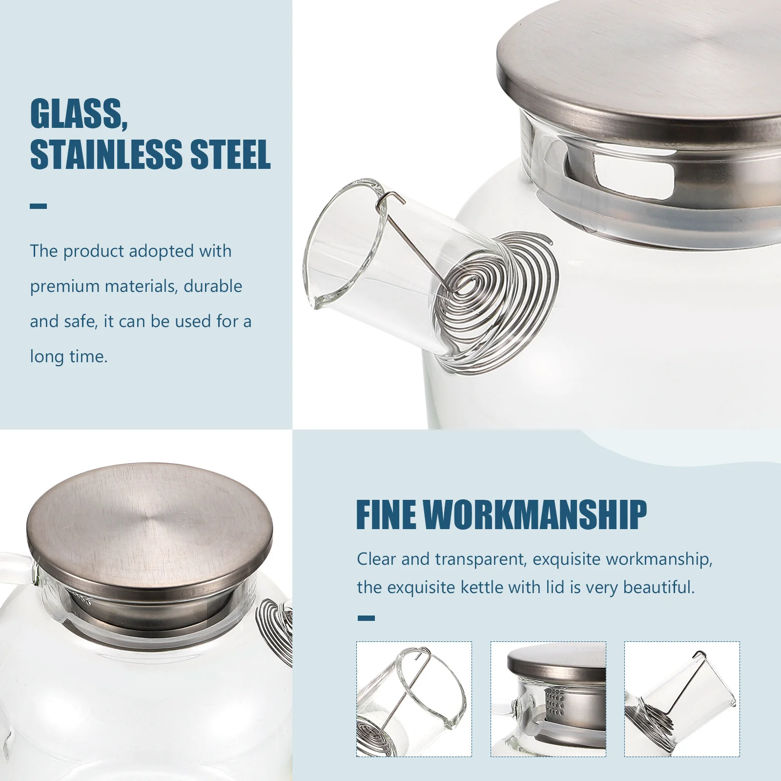 

Clear Glass Tea Pot Large Capacity Water Kettle Safe Portable Multi Use Kitchen Gadget Exquisite Design