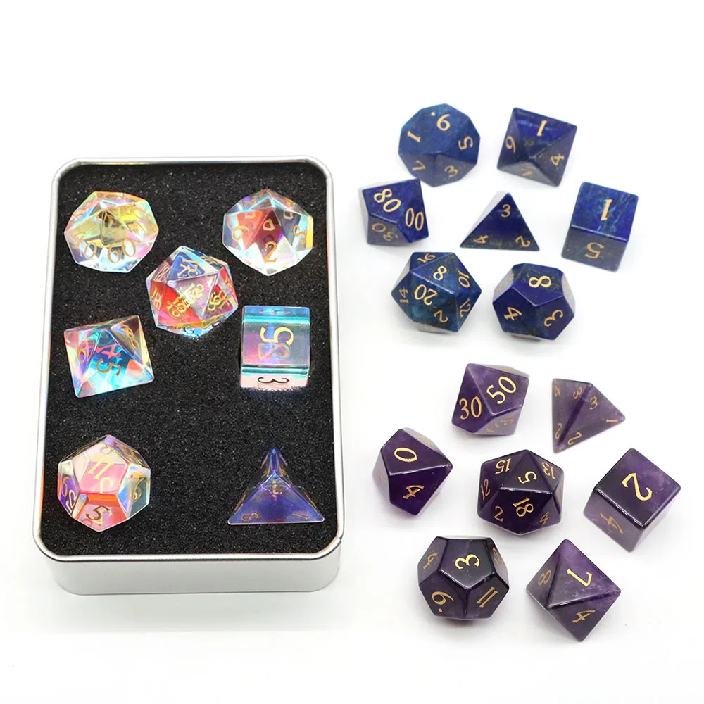 

7pcs Polyhedral Dice Set Natural Stone Healing Crystal DND Dices for Role Playing RPG Dnd Board Games Home Office Decor Gifts