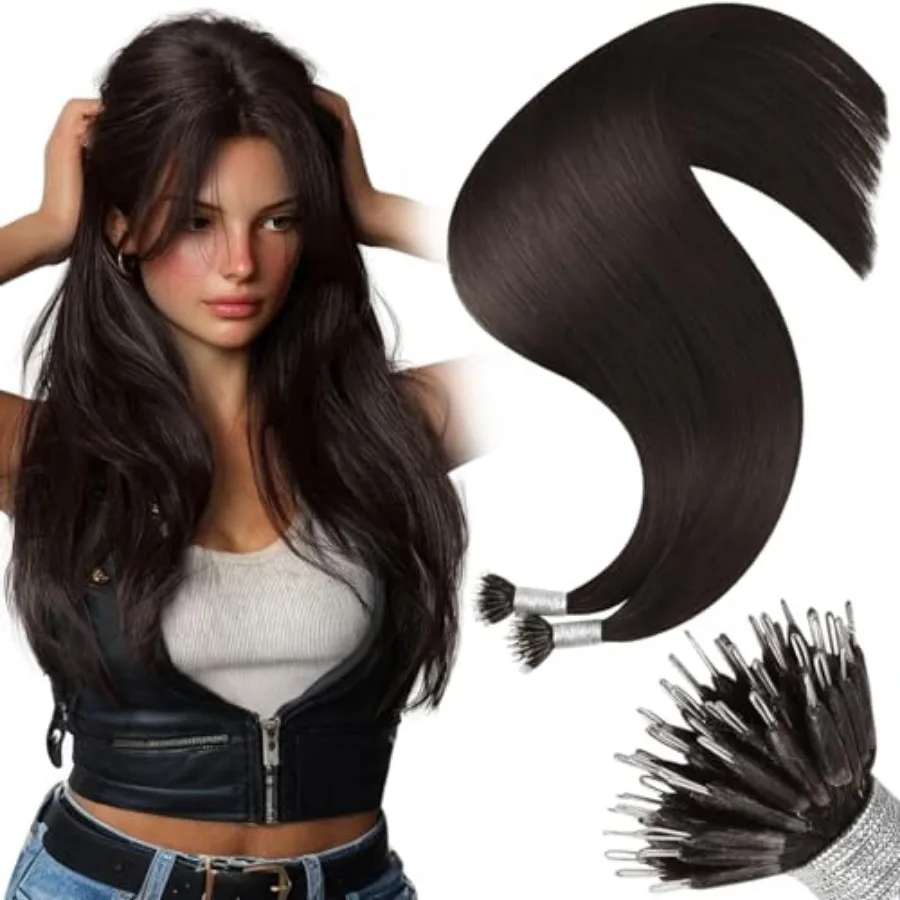 

Moresoo Nano Bead Hair Extensions Human Hair Dark Brown Nano Hair Extensions Human Hair Long Straight 50G 50 Strands ch
