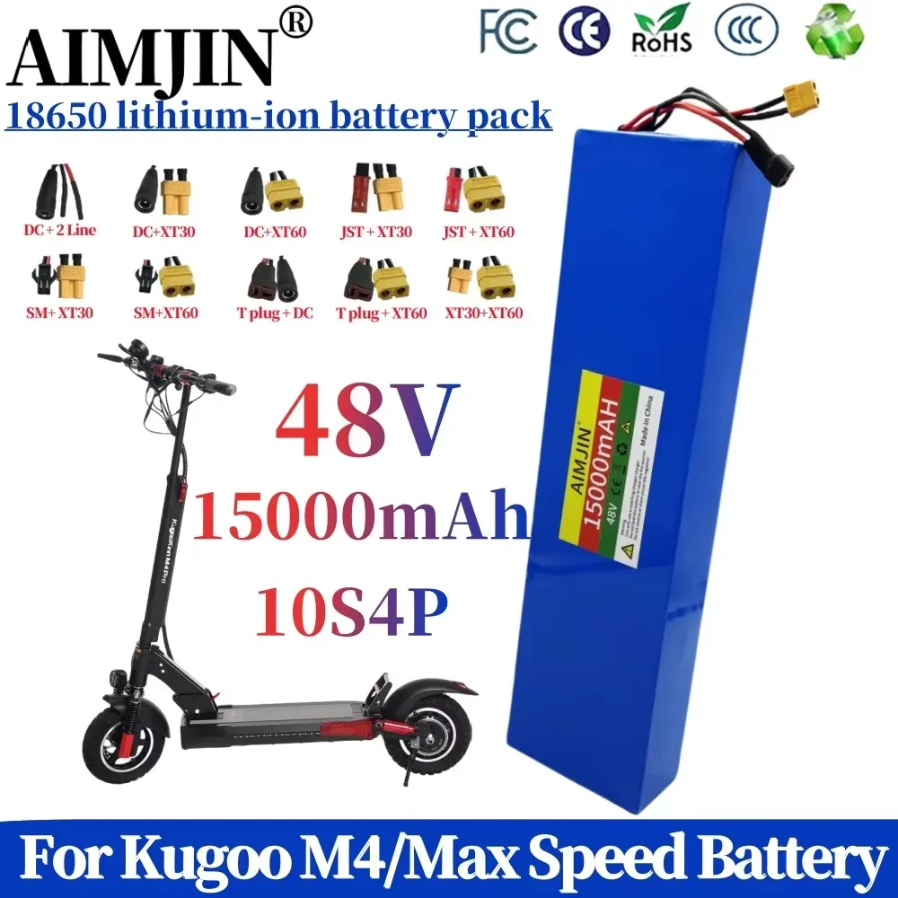 

13S4P 15Ah 18650 Lithium Battery Pack 48V 15000mAh for Kugoo M4/M4 Pro/Max Speed Li-ion Replacement Batteries with BMS