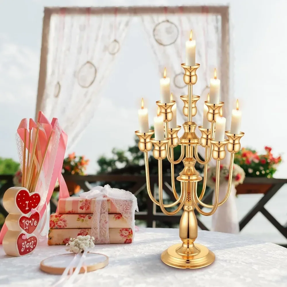 

Gold Candelabra Centerpieces for Tables, 24 in Gold Candle Holders, 10 Arms, Votive Candle Holders, Home Decoration, 4 Pcs