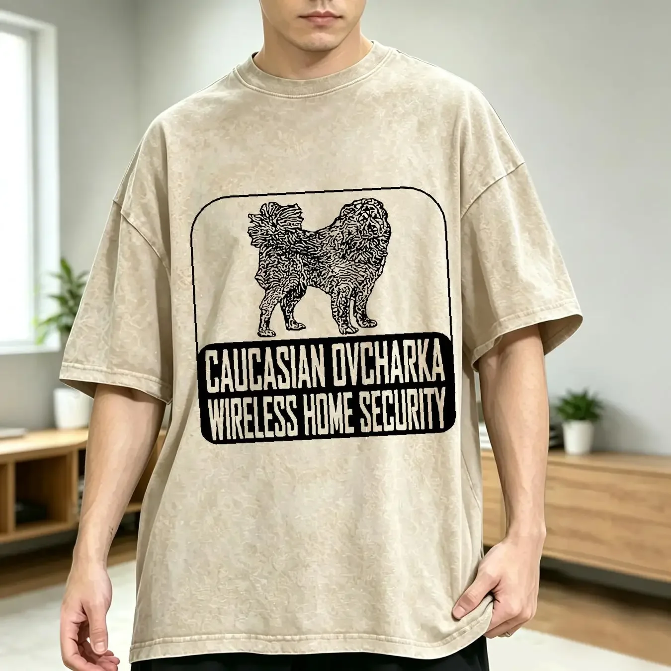 washed T Shirt CAUCASIAN OVCHARKA WIRELESS SECURITY long or short sleeves vintage Washed Versatile designer clothes Stylish
