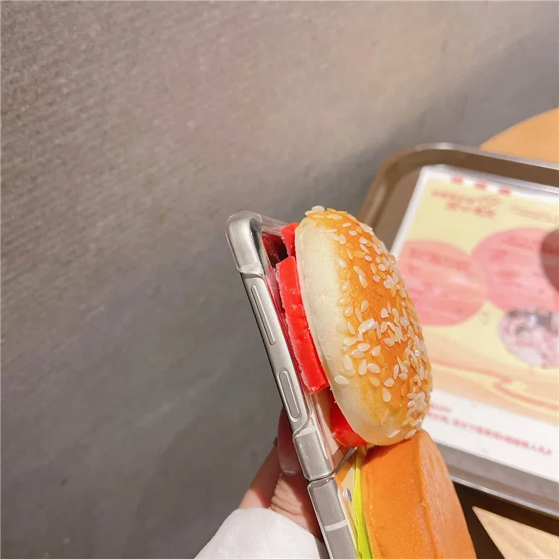 Creative Hamburger Phone Case for Samsung Galaxy Z Flip 6 5 4 3 2 1 Back Cover for ZFlip6 Case Protective Shell