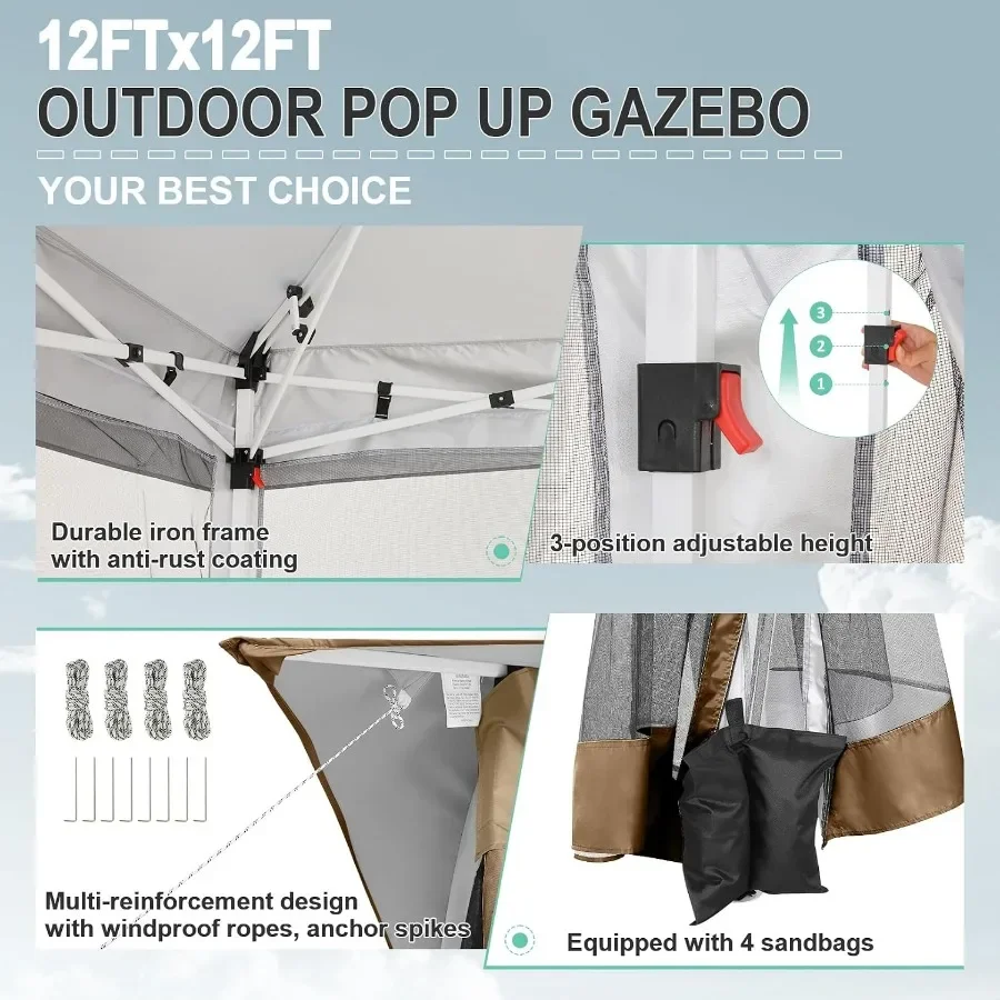 Feet Pop up Gazebo on Clearance Canopy Tent, Carpas para Patio, Easy up Outdoor Canopy Tents with Portable Storage Bag for Back