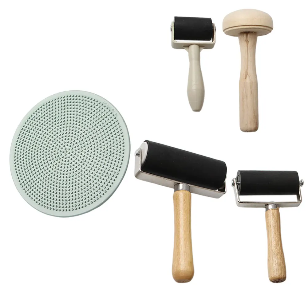 

5 Pcs Oil Roll Printing Tool Wooden Roller for Block Scroll Wheel DIY Art Stamping Tools Iron Craft Plastic