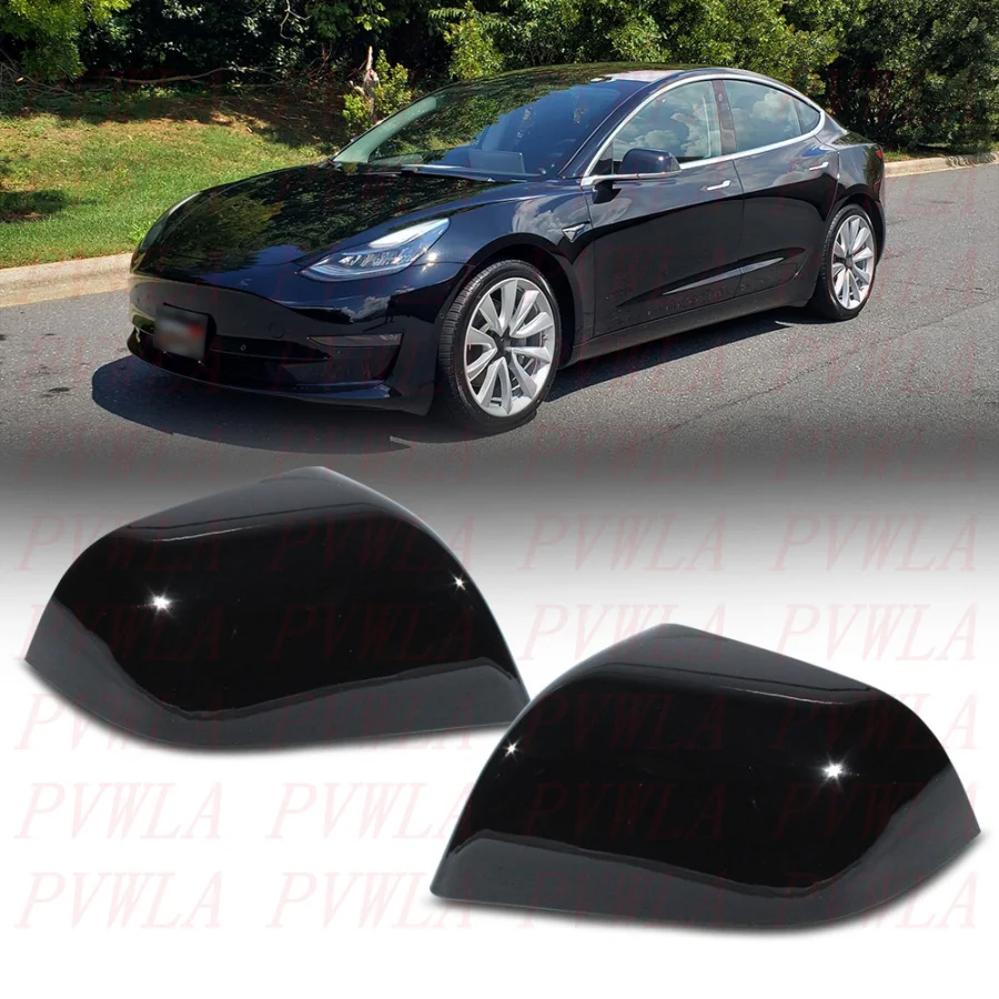 

For Tesla Model 3 2017 2018 2019 Car accessories Black Painted Mirror Housing Cover Cap 1092290-00-D 1092291-00-D