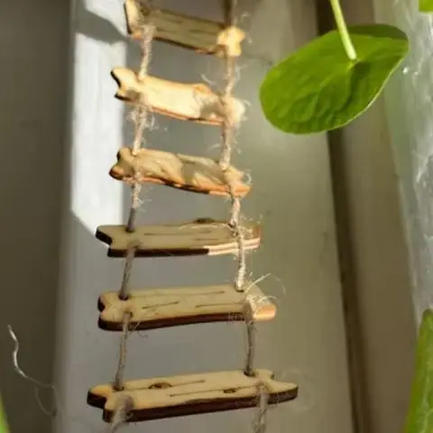 Wooden Fairy Bridge Rope Ladder Miniature Garden Decor for Home Courtyard & Mini Landscape Photography Prop Accessory