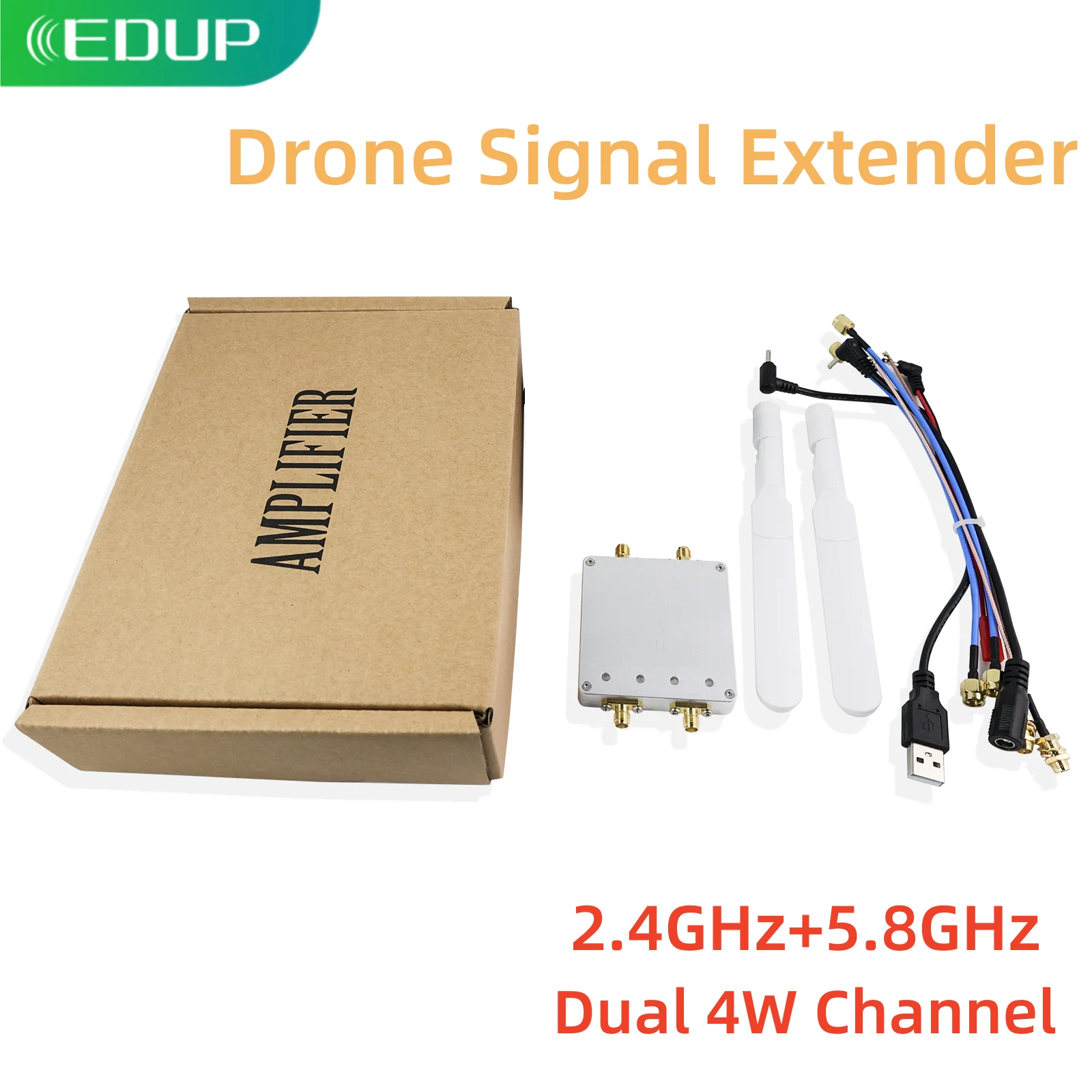 EDUP WiFi Booster 5.8GHz&2.4GHz Signal Extender Long Range Dual 4W Channel Repeater Dual Antenna Power Amplifier for Drone Route