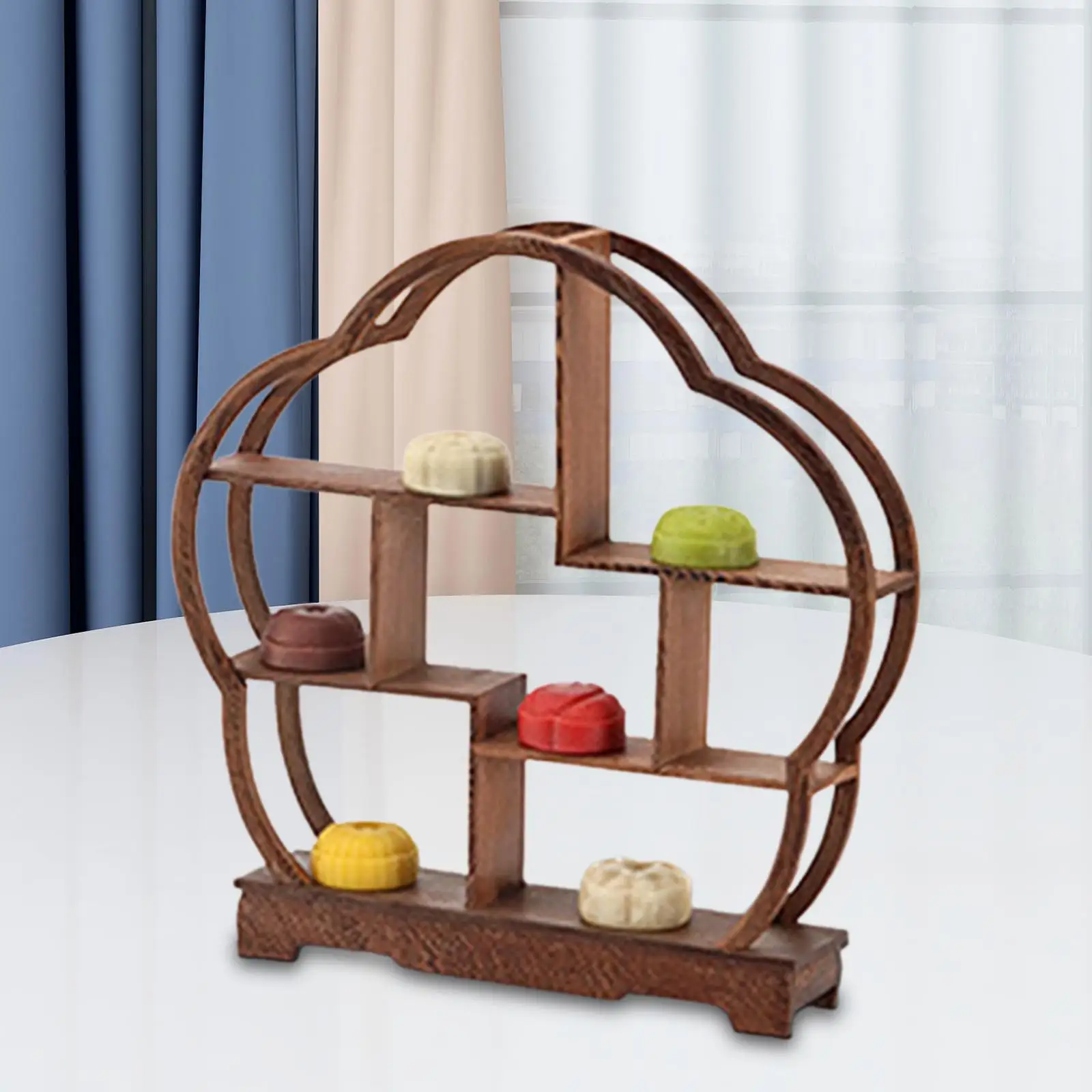 Wooden Display Shelf Antique Display Rack Teapot Display Stand Wood Cupcake Stand for Restaurant Desktop Office Cafe Dessert