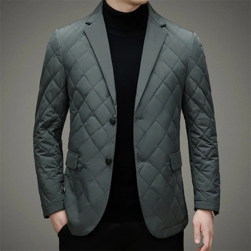 2024 Men's Winter White Duck down Suit Jacket Business Casual Warm   down jacket