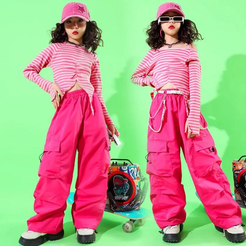 Mädchen Hip Hop Crop Tank Sweatshirt Cargo Hosen Outfits Streetwear Kinder Street Dance Kleidung Set Kinder Jazz Zeigt Kostüm