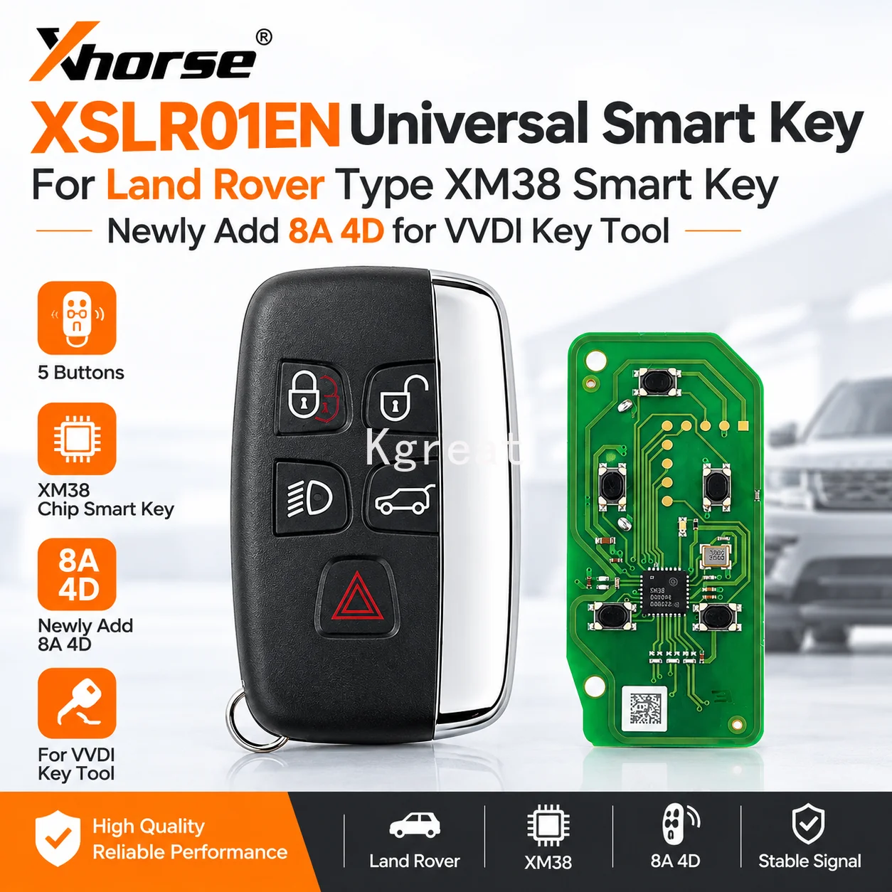 Xhorse XSLR01EN Universal Smart Key 5 Buttons for Land Rover Type XM38 Smart Key Newly Add 8A 4D for VVDI Key Tool