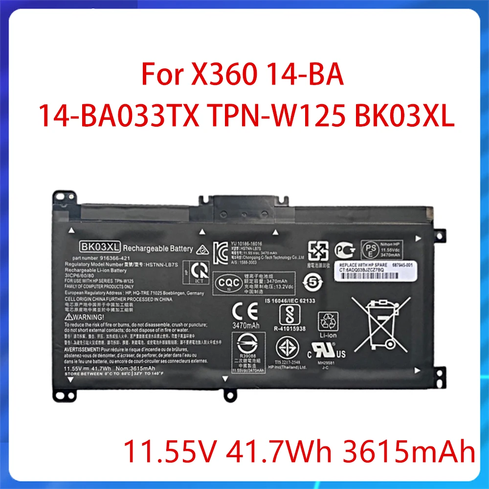 

Новый оригинальный для ноутбука X360 14-BA 14-BA033TX TPN-W125 BK03XL, 11,55 в, 3615 Вт-ч, аккумулятор HT03XL