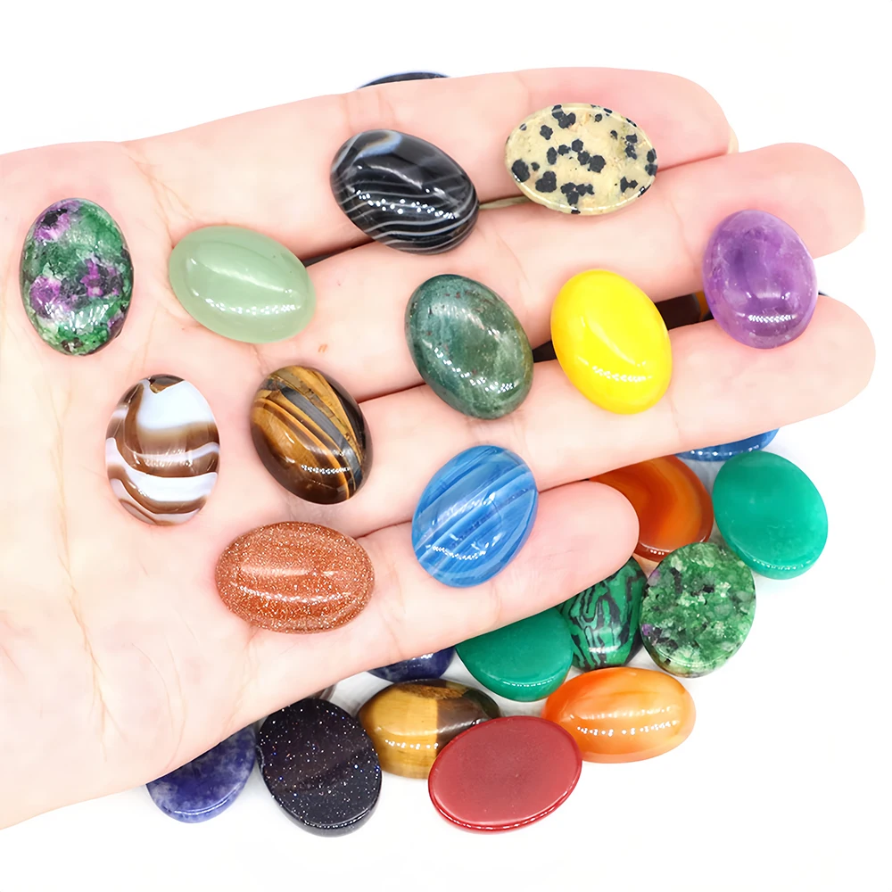 5pcs/Lot Oval Cabochon Stone Beads Natural Crystal Gemstones Flat Back Cameo Spacers For Jewelry Making Earring Pendant Necklace