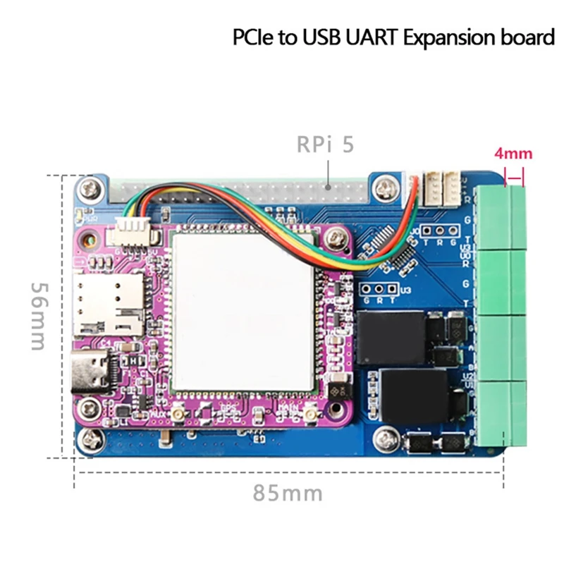 MPUUART For Rpi 5 Pcie To USB UART HAT+Case For Raspberry Pi 5 RS485 ISO RS232 USB2.0 4G LTE Module