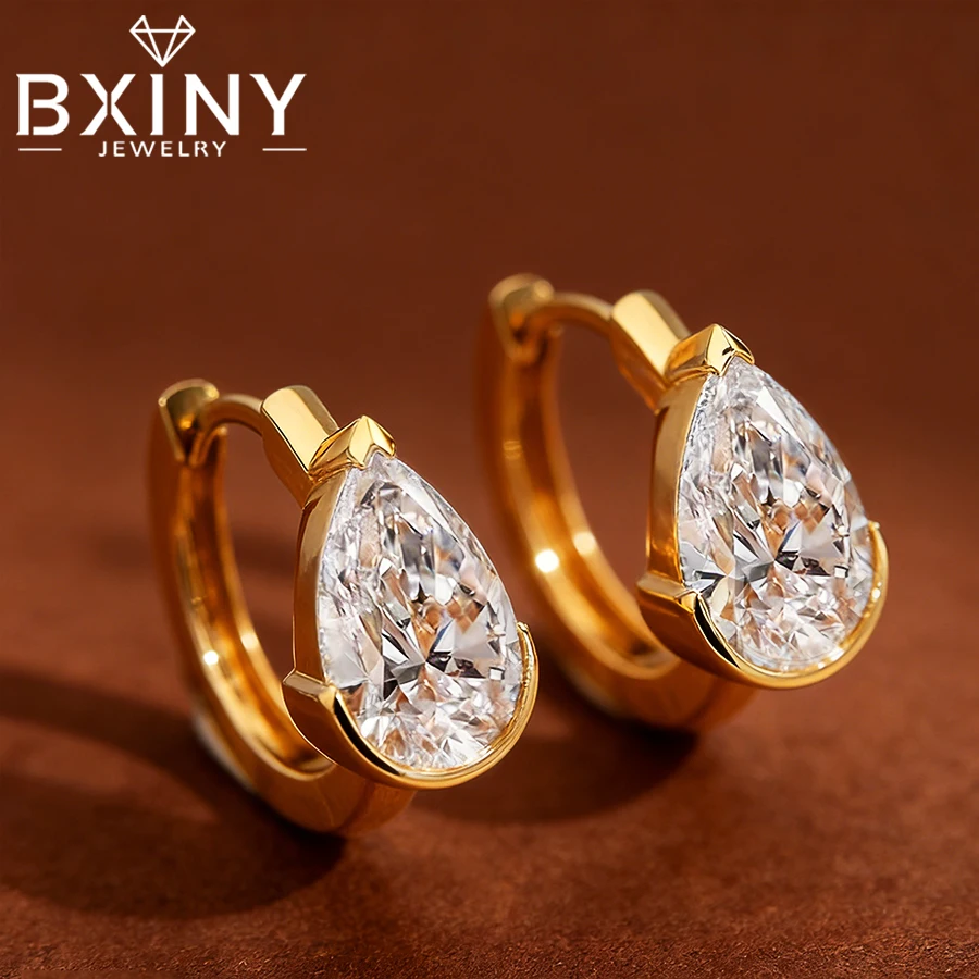 

BXINY S925 Silver WaterDrop Stud Earrings Pear Cut High Carbon Diamonds Ear Buckle Sparkling Zircon for Women Gifts Fine Jewelry