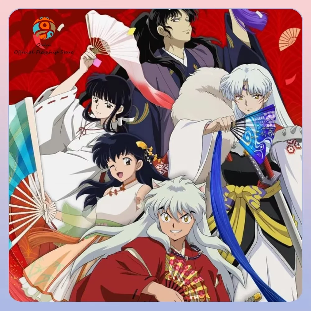 

New Genuine Inuyasha Blind Box 30th Anniversary Commemorative Folding Fan Series Badge Fridge Magnet Mystery Box Gift Toy