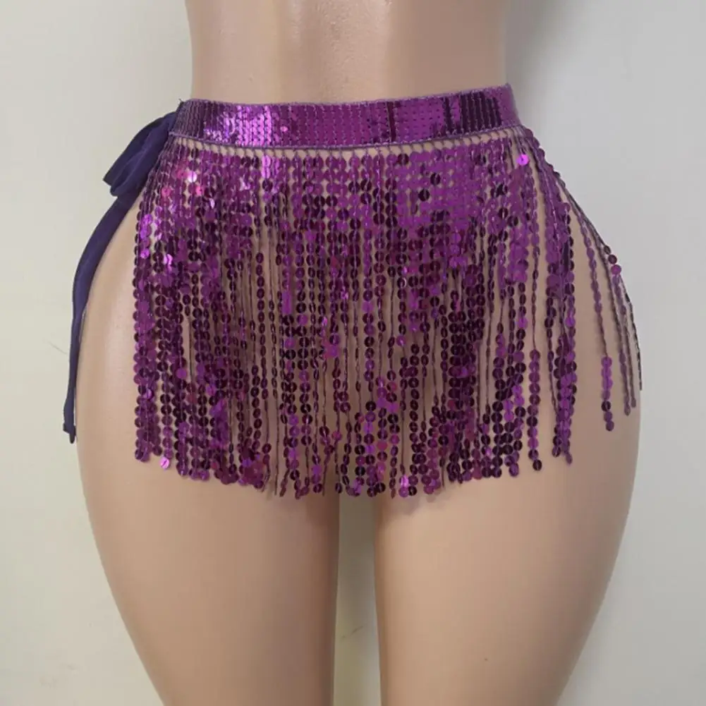 Яркая цветная юбка на шнуровке с блестками и кисточками, юбка для танца живота с запахом для рейв-фестивального наряда, клубная одежда для вечеринок для женщин